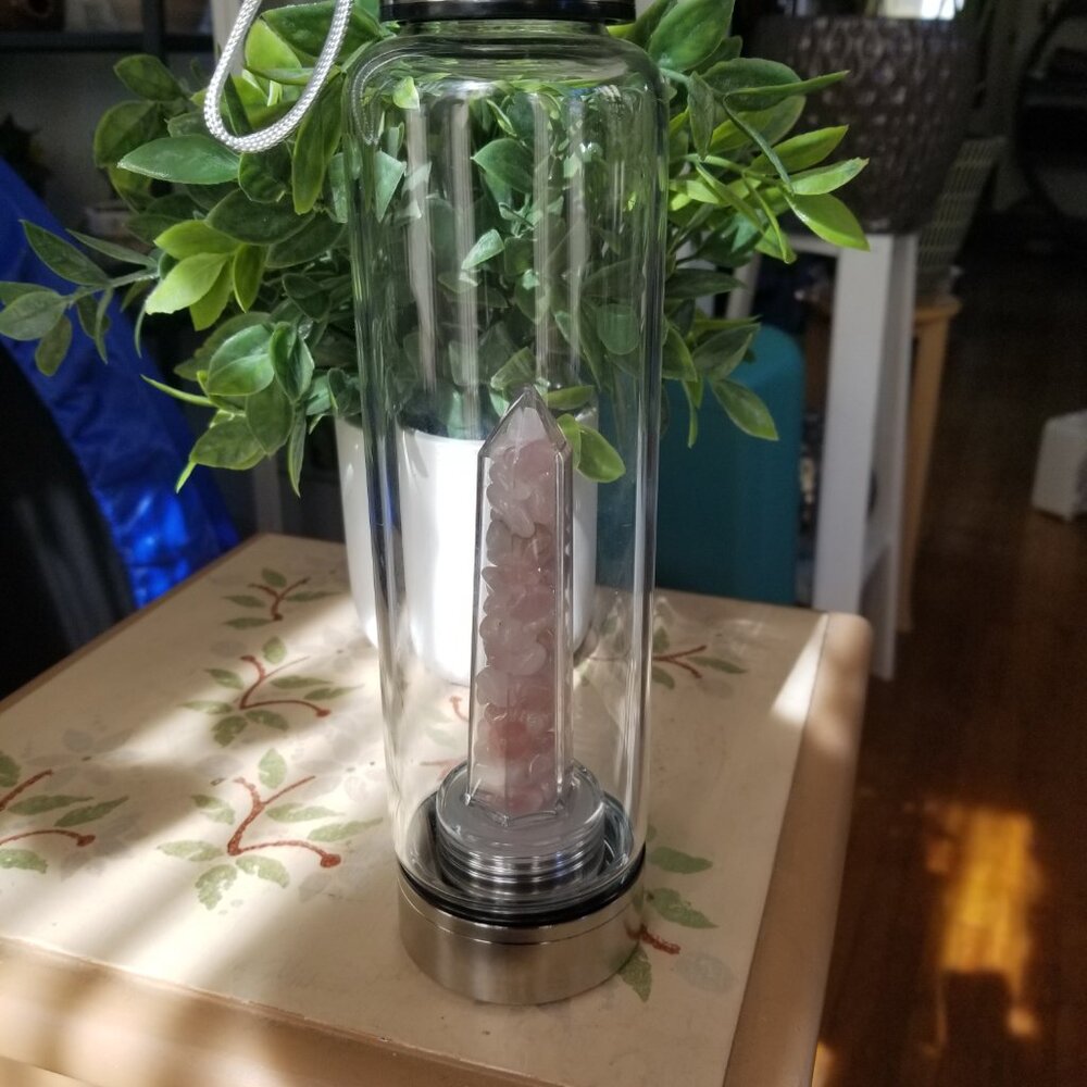 Rose Quartz Infused Glass Water Bottle NEW! - Picture 4 of 7
